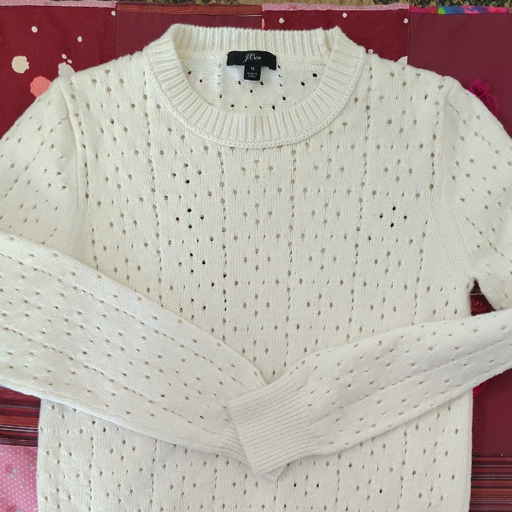 J. Crew Ivory Open-Knit Crewneck Sweater